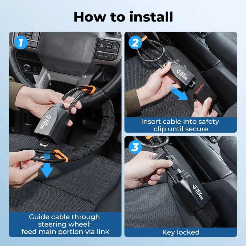 JOYTUTUS Universal Anti-Theft Car Steering Wheel Lock with 3 Keys for Security Fit Most Vehicles Truck SUV Van Black Automotive Dashboard Accessory